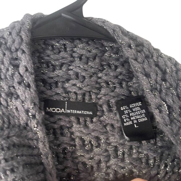 Moda International Y2k Large Metallic‎ Wool Blend Fisherman Chunky Knit Sweater - Picture 4 of 9